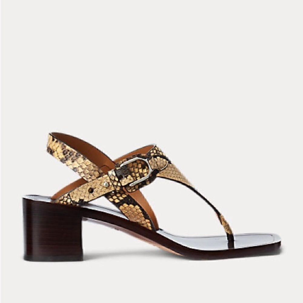 Ralph Lauren Pre Fall ‘21 Wellington Collection Julie Tan Snakeskin Thong Sandal - Picture 10 of 17